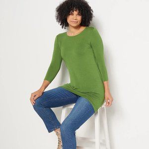 LOGO Layers by Lori Goldstein Rayon Span Crew Neck 3/4 Top  - Green